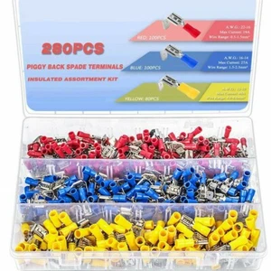 280x Piggy Back Spade Crimp Connector 100Red 100Blue 80Yellow 10-22AWG Terminal - Picture 1 of 12
