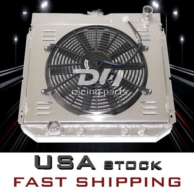 Radiador de 4 núcleos + cubierta + ventilador para Ford 1970-77 Maverick 67-70 Mustang 63-69 Fairlane Foto 1 de 4