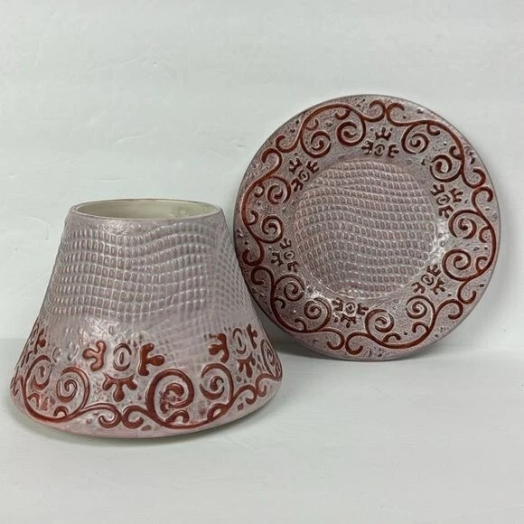 Yankee Candle Tarro Grande Topper con Plato Rosa Polvorienta con Remolinos de Color Óxido Cerámica Foto 1 de 4