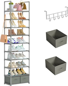 Tall Shoe Rack Narrow 10 Tier Shoes Rack 20 25 Pairs, Shoe Storage Organizer for - Picture 1 of 12