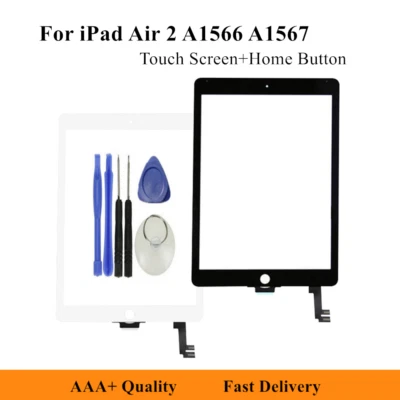 For iPad Air 2 A1566 A1567 Home Button Touch Screen Digitizer Glass Replacement - Image 1 of 4