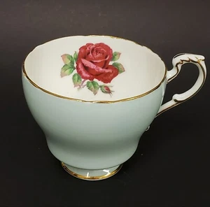 PARAGON Mint Green Red Rose Pattern Fine Bone China Teacup ONLY - Picture 1 of 8