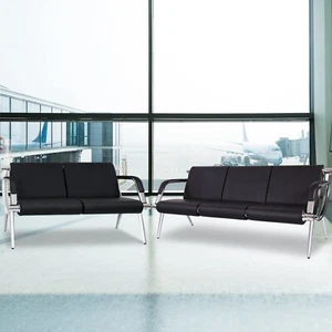 2 PC Office Reception Chair Set PU Leather Waiting Room BenchGuest Chair Black - Picture 1 of 9
