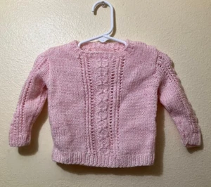 Vintage Handmade Pink Long Sleeve Cable Knit Pullover Sweater Size 3-6 Months - Picture 1 of 3