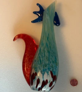 Lennox Large Hand Blown Cock Rooster Chicken Multi-colored Glass - Picture 1 of 3