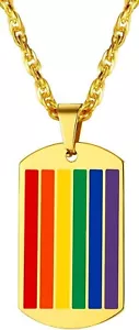 Necklace LGBT Dog Tag Rainbow Gold Plated 316L Stainless Steel Enamel Gift - Picture 1 of 4