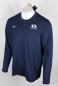 Nike BYU Cougars Men's Shirt Coach Crew Fleece Long Sleeve On Field Apparel Blue - Picture 1 of 5