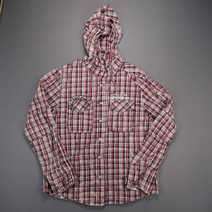 Rock Revival Shirt Mens Large Red Plaid Hooded Stonewash Pockets - Picture 1 of 10