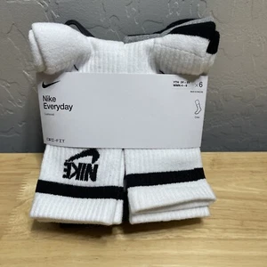 Nike Dri Fit Socks CK7302 NEW Youth 3Y-5Y Women’s Size 4-6 Crew WHITE GREY BLACK - Picture 1 of 6