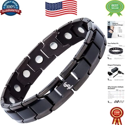 Adjustable Black Titanium Magnetic Bracelet - Timeless Style & Comfort - Image 1 of 4