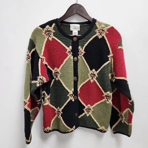 VTGSusan Bristol Grannycore Art To Wear Hand Knit Sweater Sz M Floral Geometric  - Picture 1 of 9