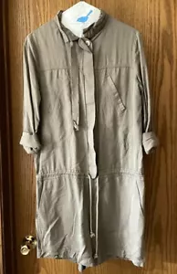 BENY & HIZZIN Small Rayon Khaki Jumper 5 Button Waist Tie 16" Sleeve Pockets - Picture 1 of 14
