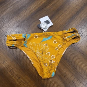 Yellow/Golden Floral Strappy Bikini Bottom XS - Picture 1 of 7