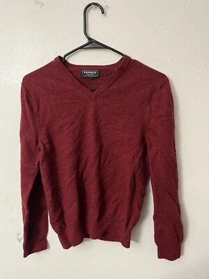 Express Men's Sweater V-neck Long Sleeve Modern Fit Extra Fine Merino Wool M Red - Image 1 of 4
