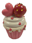 Cup Cake Trinket Box-Pink/White Topped With A Heart And Strawberry