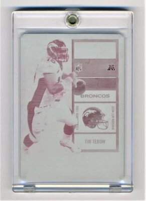 1/1  2010 Tim Tebow Playoff Contenders RC White Jersey MAGENTA Print Plate -RARE - Image 1 of 2
