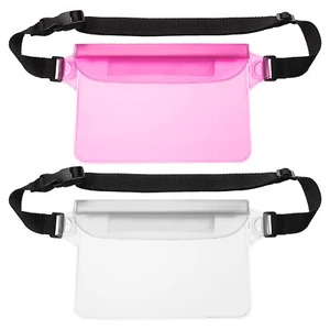 2pcs Waterproof Pouch with Adjustable Waist Strap, Clear White Clear Pink - Imagen 1 de 6