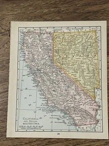 Antique Rand-McNally 1908 Map Of California & Nevada 7”x6” - Picture 1 of 5