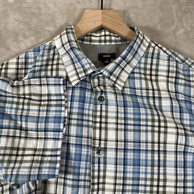 Vince Men’s XL -Linen Blend Short Sleeve Blue Plaid Button Up Shirt Lightweight - Image 1 of 4