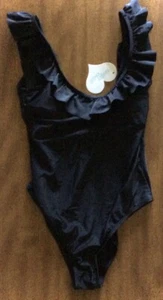 NWT SUGAR COAST by LOLLI SWIM 1-PC  BLACK RUFFLED SCOOP TANK SWIMSUIT - LADIES M - Picture 1 of 2