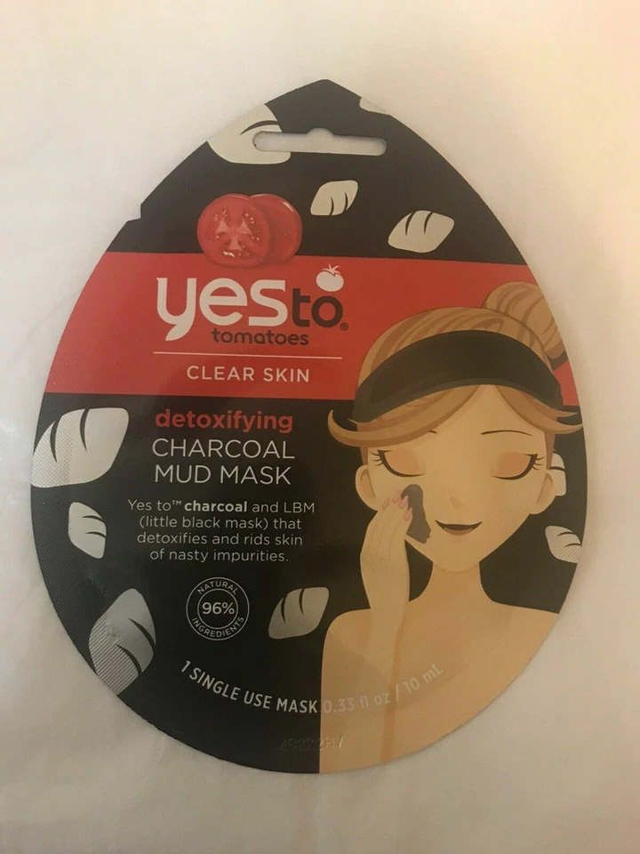 Yes To Tomatoes Detoxifying Charcoal Mud Mask 1 Single Use Mask 10ml New - Image 1 of 1