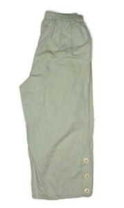 FLAX Womens Pull-On Cotton Pants Button Leg Cropped Wide Leg Size Small Beige