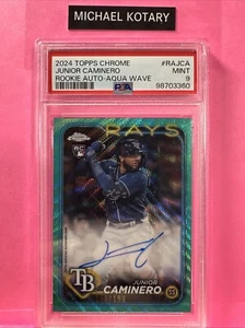 JUNIOR CAMINERO 2024 TOPPS CHROME AQUA WAVE AUTO PSA 9 160/199 Rays Rookie Rajca - Picture 1 of 2