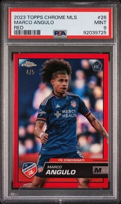 2023 Topps Chrome MLS Marco Angulo #26 Red Refractor RC /5 PSA 9 MINT Cincinnati - Image 1 of 2
