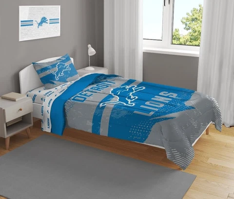 Detroit Lions NFL Slanted Stripe 4-Piece Twin Bed Set - W13089805056 Cover
