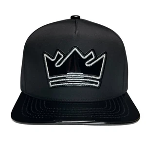 King Crown Snapback Hat, Black Vinyl Flat Brim, Streetwear Cap, Hip Hop Style - Picture 1 of 7