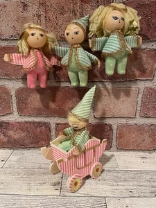 4 Vintage Christmas Green Pink Striped Spun Cotton Pixie Elf Ornament ~ Flocked - Picture 1 of 8