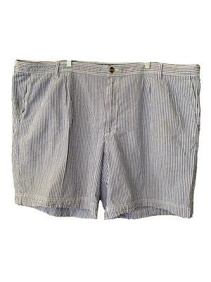 Pantalones Cortos Deportivos de Lujo Seersucker Plisados Talla 52 Azul Rayas Algodón SaddleBred Foto 1 de 4