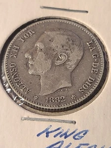 SPAIN 1 PESETA SILVER 1882 (82) MS-M - Picture 1 of 2