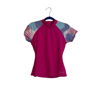 Eddie Bauer Rash Guard Girls Top Size S 7/8 Pink Tie Dye Short Sleeve Swimwear - Picture 1 of 11