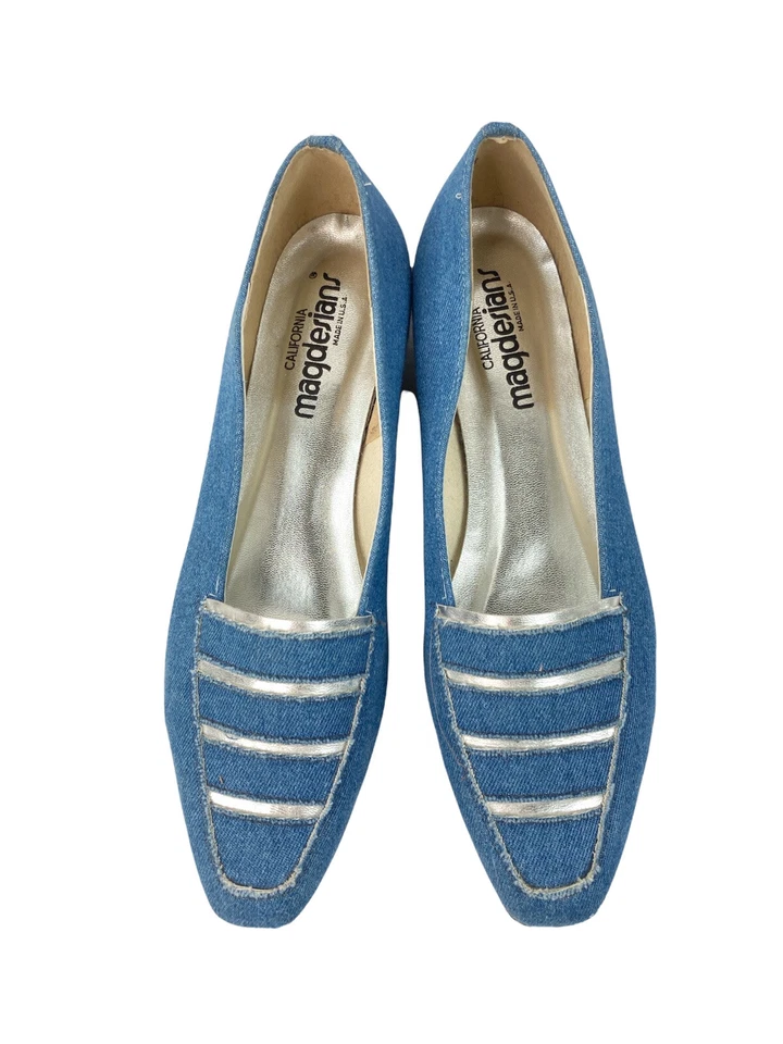 Pisos de ballet de mezclilla vintage California Magdesians para mujer 10N azul plata borde crudo Foto 1 de 4