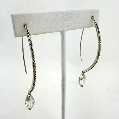 Judith Jack 纯银 Marcasite Wishbone 耳环 带悬垂 CZ — 第 1/4 张图片