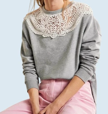BODEN серый негабаритный кружевной воротник наложение коттедж опрятный толстовка размер XS - Изображение 1 из 4