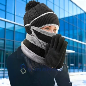 Gorros De Invierno De Punto Bufanda De Cuello De Lana Gruesa Para Hombre Y Mujer - Picture 1 of 11