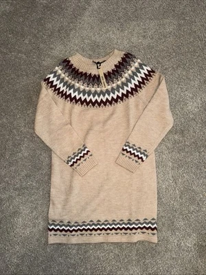 Mujer Fair Isle Manga Larga Suéter Tostado Gris Borgoña Vestido Pequeño Coco Carmen Foto 1 de 4