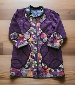 Koos of Course Reversible Jacket Womans Size Small Purple Floral/Black Vinyl - Picture 1 of 11