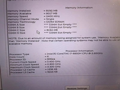 Dell Precision 7730 i7-8850H/8 GB de RAM.  Botas para BIOS. - Imagem 1 de 4