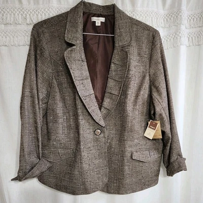 Blazer Mujer W24 Marrón Tweed Academia Carrera Oficina/Casual Coldwater Creek Nuevo con Etiquetas Foto 1 de 4