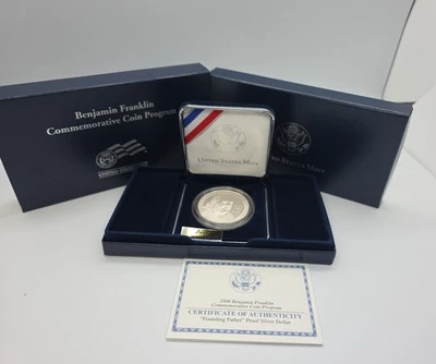 2006 P Ben Franklin Proof Silver One Dollar Founding Father $1 Coin Box COA BN3 - Image 1 of 4