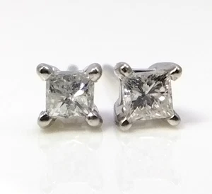 14K Weißgold Princess Cut 0,20ctw Diamant Solitär Ohrstecker FZZ - Bild 1 von 4