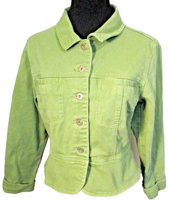 Chaqueta Denim Chadwick's Verde Costura Elástica Botón Frontal Talla 8P Pequeña Usada en Excelente Condición Foto 1 de 4