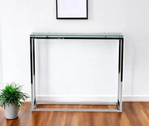 36" Clear and Silver Glass Sled Console Table - Picture 1 of 9
