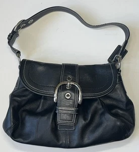 Vintage COACH Y2K Black Leather Pleated Soho Shoulder Handbag Buckle F15204 New - Picture 1 of 10