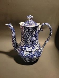 Staffordshire Calico Blue Crownford Stamp - Coffee Pot & Lid - MINT - Picture 1 of 10