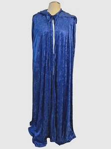 BLUE Unlined Velvet Long Hooded Cape Cloak Renaissance Costume Cosplay NWOT - Picture 1 of 5