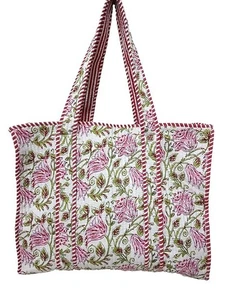 Indian Tote Bags Quilted Handmade 100% Cotton Large Shoulder Women Shopping Bag - Picture 1 of 4